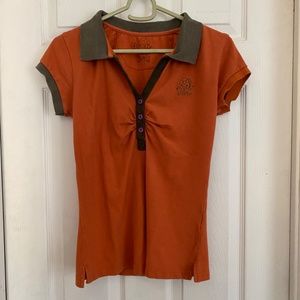 Orange Short-Sleeved T-Shirt with Buttons and Gathering